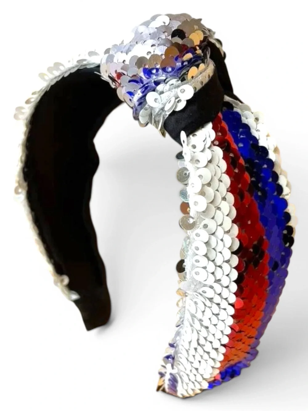 NWOT Patriotic Red White Blue Sequin Top Knot Headband